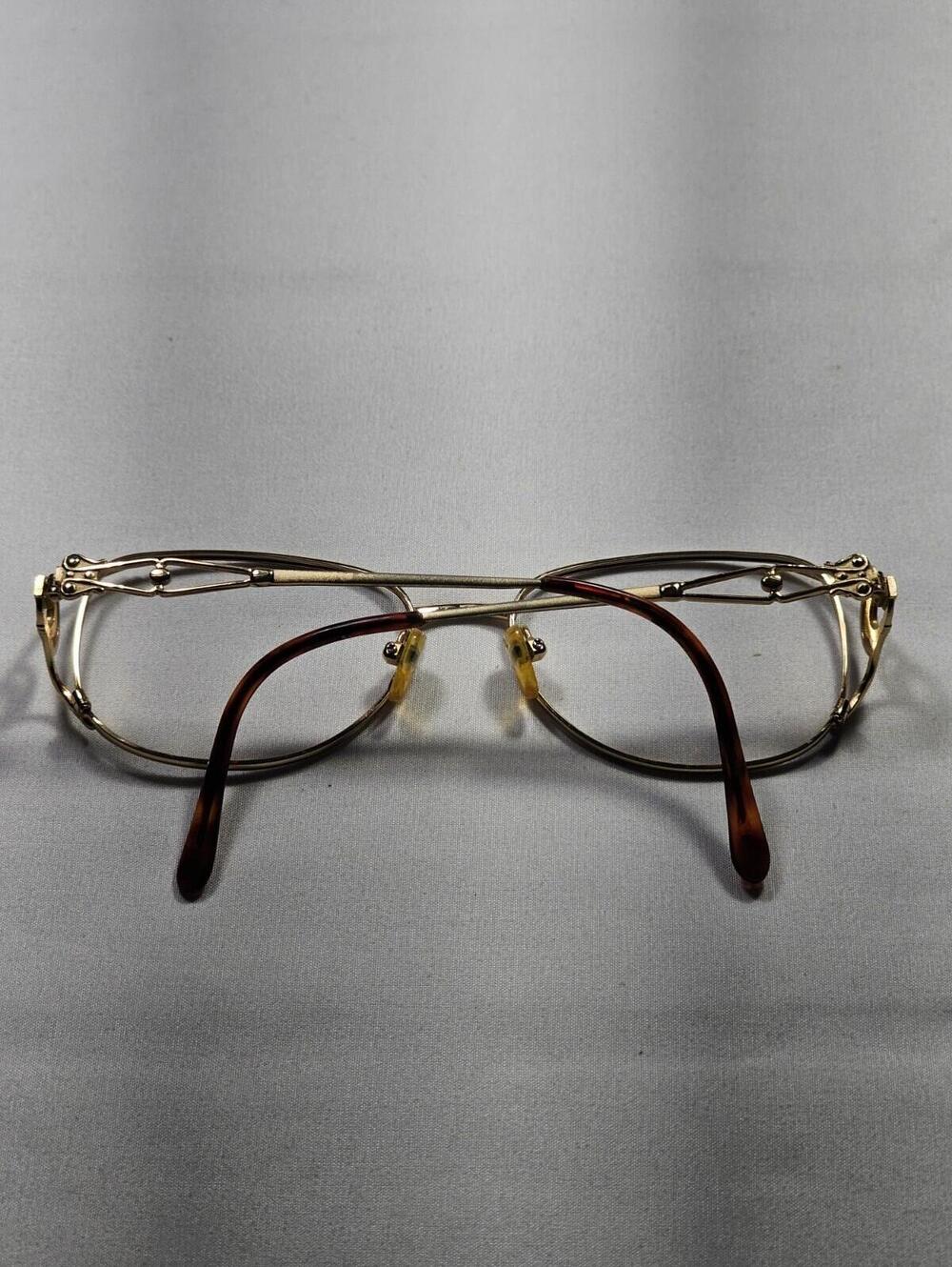 Vintage Eyeglasses Frames Gold With Intricate Design Brown Tourtise Shell - Picture 10 of 11